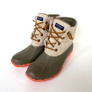 Sperry Womens Top-Sider Saltwater Rain Duck Boots Canvas Green Size 6.5